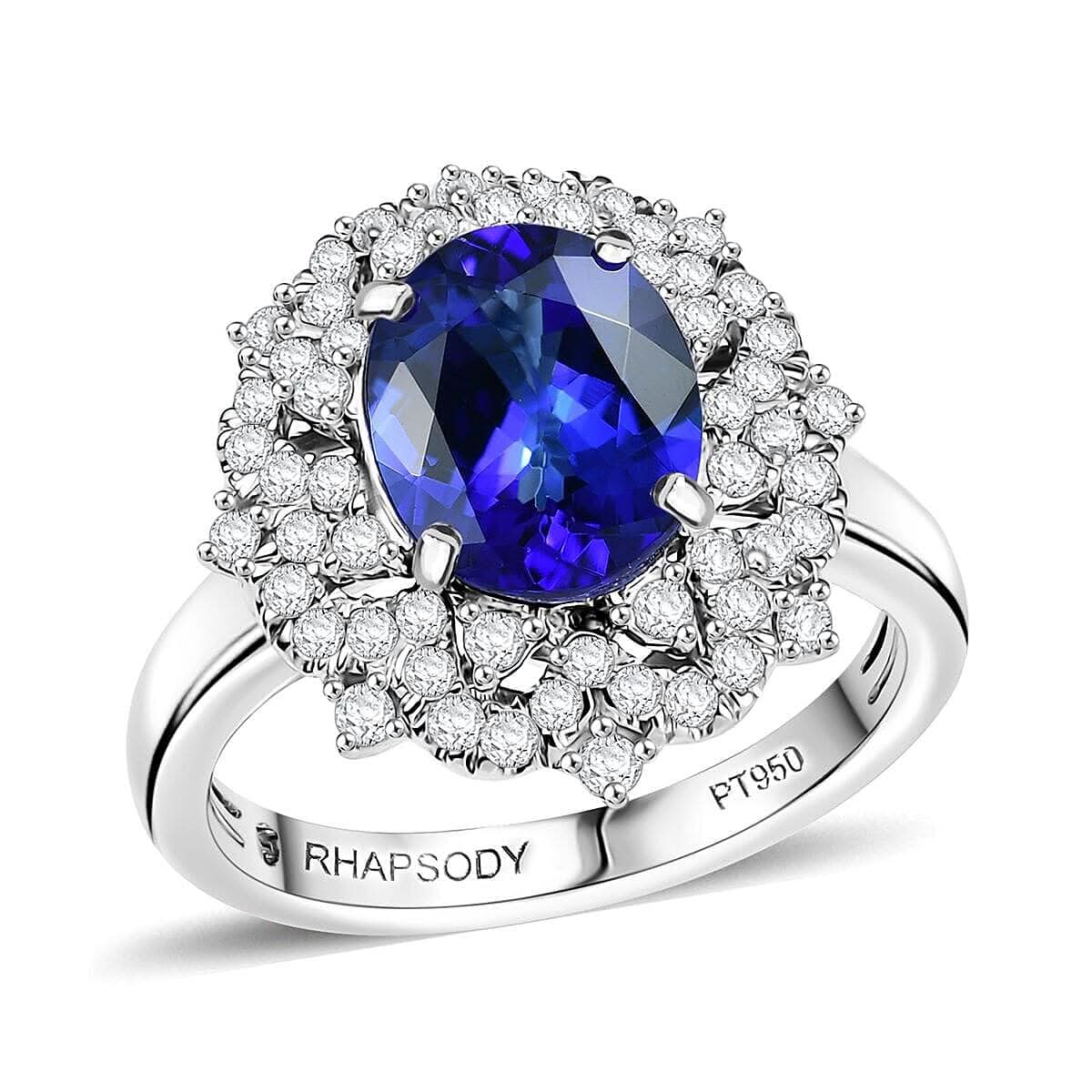 Certified & Appraised Rhapsody AAAA Tanzanite and E-F VS Diamond 3.65 ctw Ring in 950 Platinum (Size 10.0) 7.80 Grams