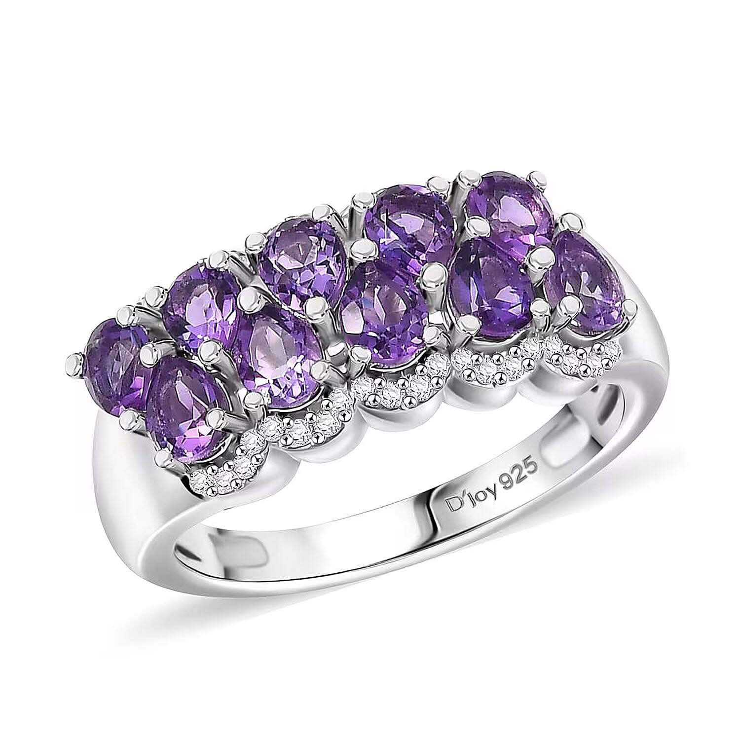 Premium Bolivian Amethyst, White Zircon Ring in Platinum Over Sterling Silver (Size 10.0) 1.75 ctw