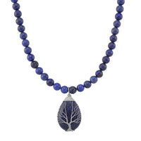 Lapis Lazuli 230.00 ctw Drop Pendant with Beaded Necklace in Silvertone 18-20 Inches