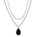 Black Obsidian 75.00 ctw Pendant with Paper Clip Necklace in Silvertone 18-20 Inches - Sticky add to cart bar