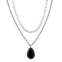 Black Obsidian 75.00 ctw Pendant with Paper Clip Necklace in Silvertone 18-20 Inches