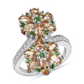 Premium Tanzania Yellow Zircon and Multi Gemstone 4.70 ctw Blossom Bypass Ring in Rhodium Over Sterling Silver (Size 10.0) - Sticky add to cart bar