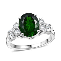 Chrome Diopside, Moissanite Ring in Rhodium Over Sterling Silver (Size 10.0) 3.20 ctw