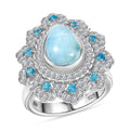 Larimar ,  White Zircon ,  Neon Apatite  Main Stone With Side Stone Ring in Rhodium OverSterling Silver ,  Silver Wt. 5 g 4.30 (Size 10.0) 4.76 ctw - Sticky add to cart bar