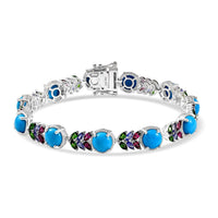 Sleeping Beauty Turquoise ,  Rhodolite Garnet ,  Natural Chrome Diopside ,  Tanzanite  Cluster Bracelet (Size - 6.5) in Rhodium OverSterling Silver ,  Silver Wt. 11 g 19.16 ctw (6.50 In) 13.
