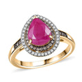 Luxoro 10K Yellow Gold AAA Royal Ruby, Natural Champagne and White Diamond (I2) (0.34 cts) Ring (Size 10.0) 2.50 ctw - Sticky add to cart bar