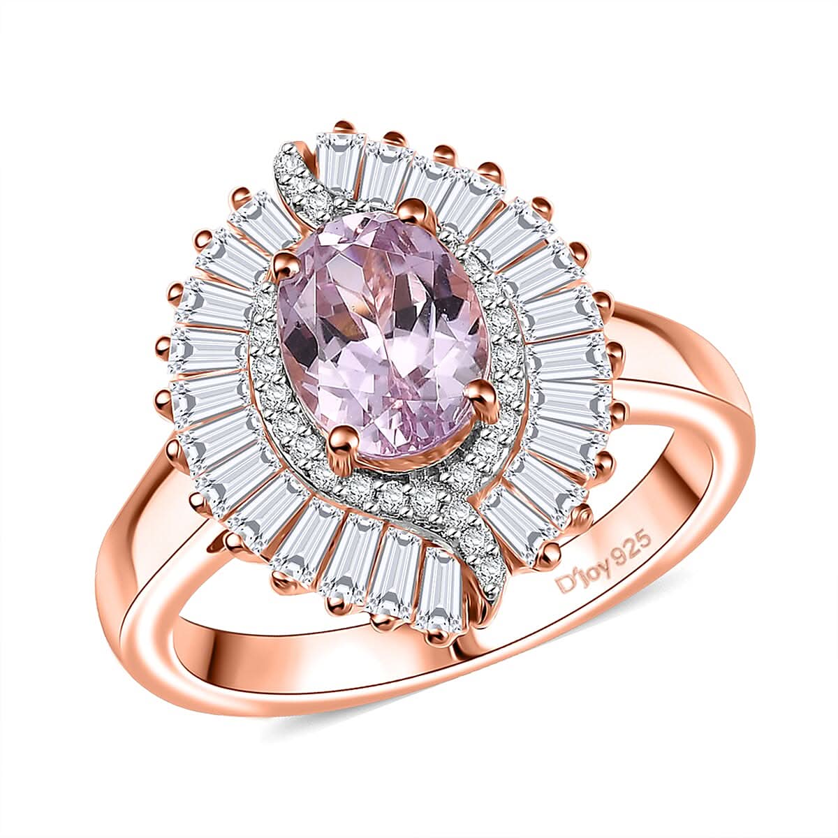 Premium Martha Rocha Kunzite, Moissanite Ring in 18K Vermeil RG Over Sterling Silver (Size 6.0) 2.50 ctw
