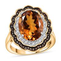 Premium Santa Ana Madeira Citrine, White and Champagne Zircon Ring in 18K Vermeil YG Over Sterling Silver (Size 10.0) 6.35 ctw