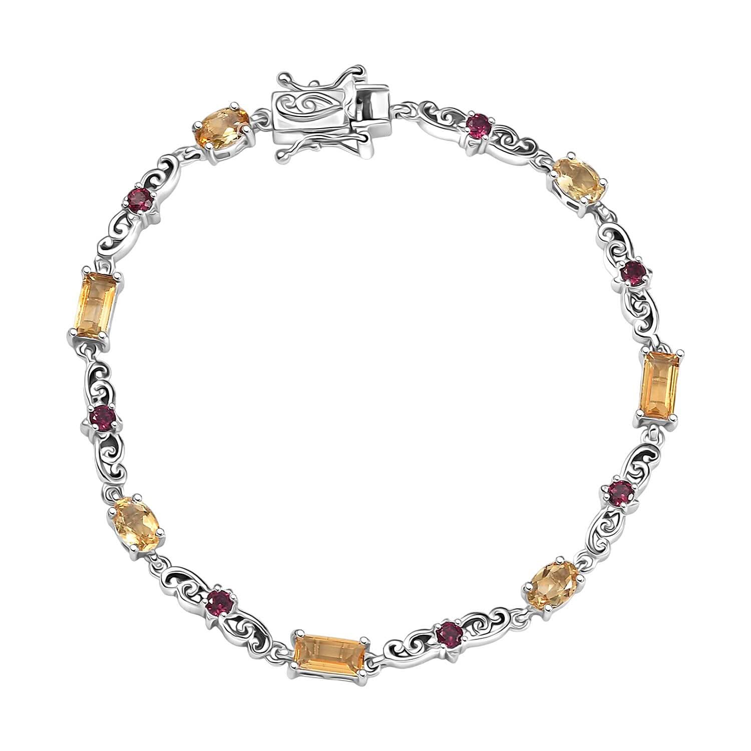 Epic Deal Karis Brazilian Citrine, Orissa Rhodolite Garnet Bracelet Platinum Bond (7.25 In) 4.35 ctw
