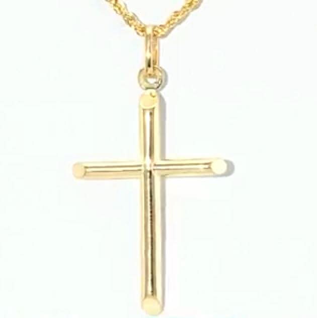 30mm Tube Cross Pendant in 14K Yellow Gold 1.27 Grams