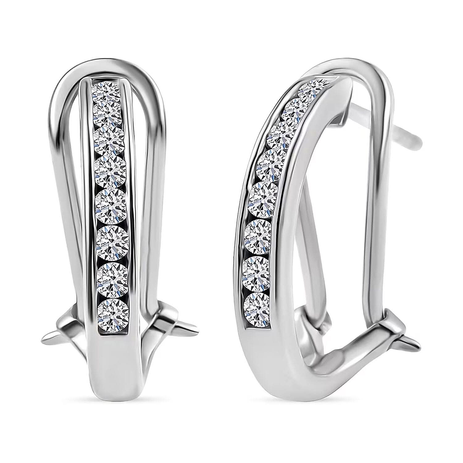 Luxuriant Lab Grown Diamond G-H SI 0.50 ctw Omega Clip Earrings in Rhodium Over Sterling Silver