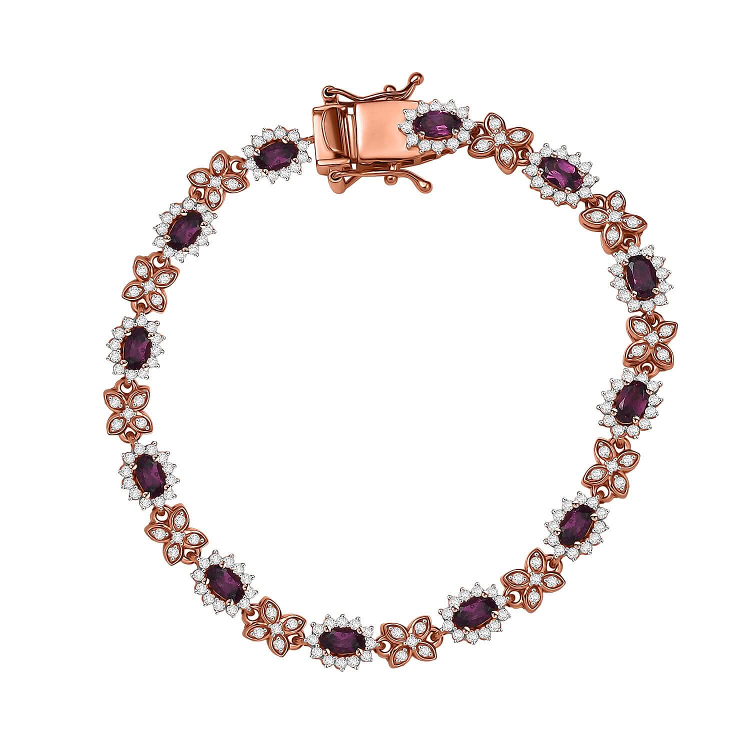 Epic Deal AAA Radiant Ember Garnet, White Zircon Bracelet in 18K Vermeil RG Over Sterling Silver (7.25 In) 7.60 ctw