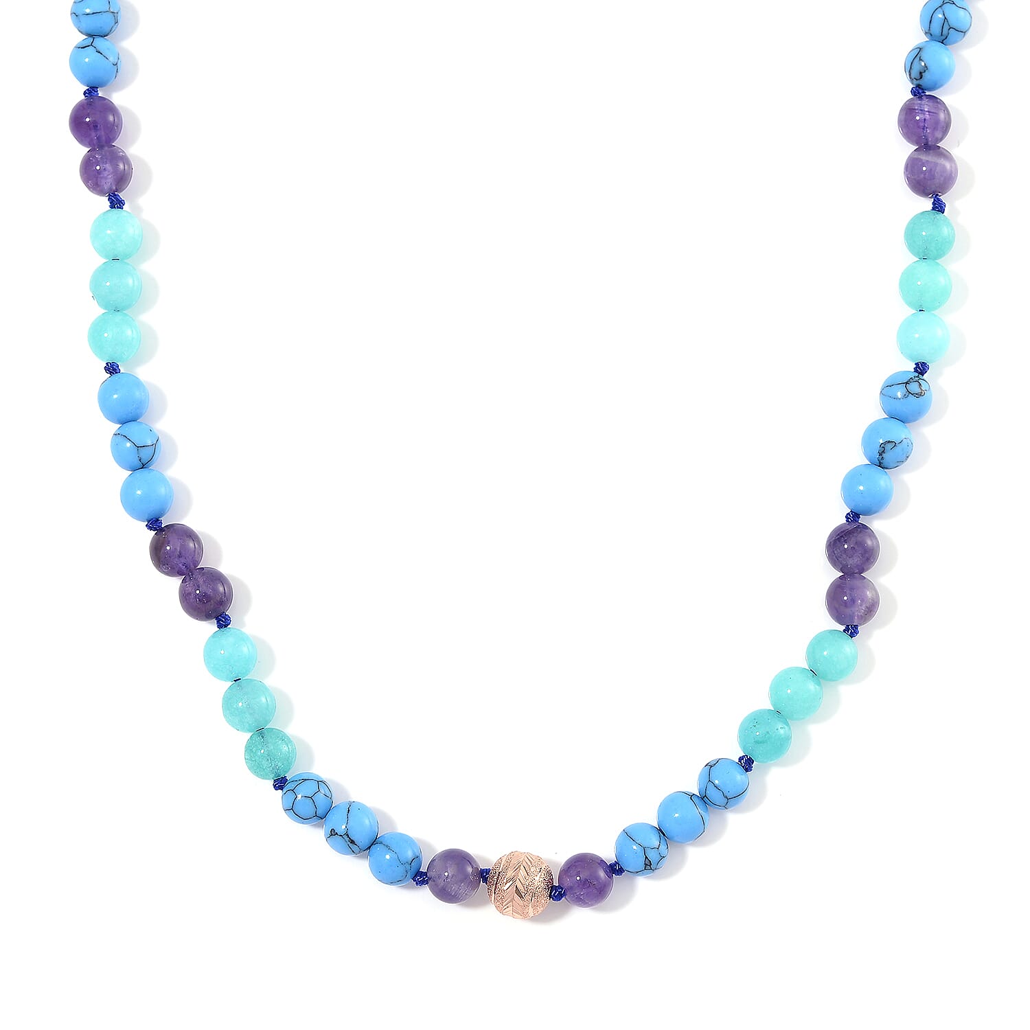 Multi Gemstone 210.00 ctw Beaded Necklace in Rosetone 18-20 Inches