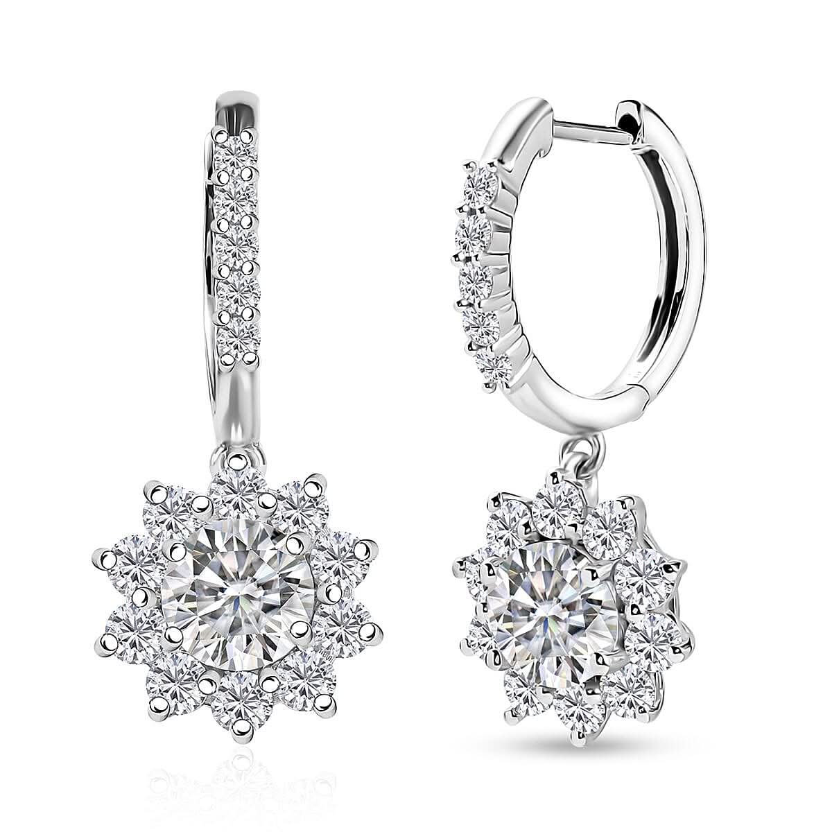 D'Joy Moissanite 3.90 ctw Sunflower Drop Earrings in Rhodium Over Sterling Silver