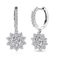D'Joy Moissanite 3.90 ctw Sunflower Drop Earrings in Rhodium Over Sterling Silver