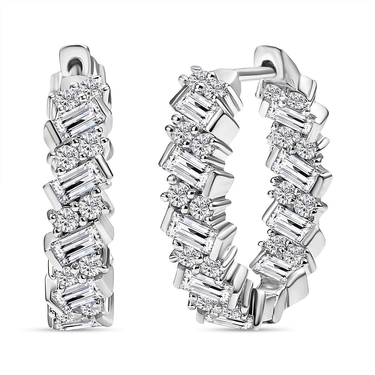 D'Joy Moissanite 3.15 ctw Wave Earrings in Rhodium Over Sterling Silver
