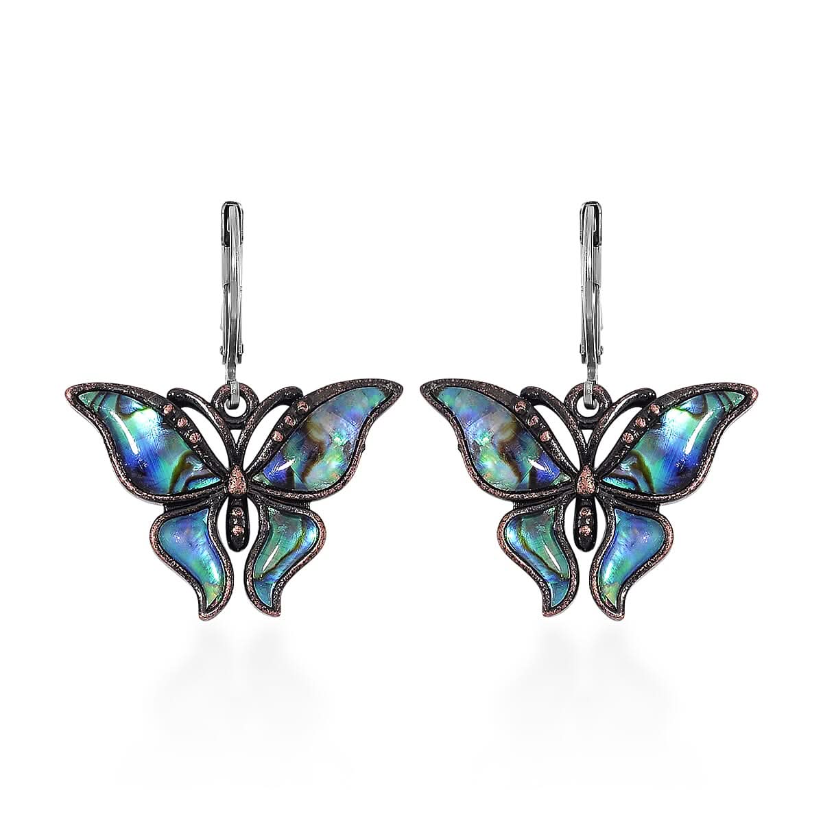 Abalone Shell Lever Back Earrings in Silvertone and Stainless Steel