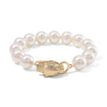 White Shell Pearl Bracelet with Leopard Lock in Goldtone (7.00 In) - Sticky add to cart bar