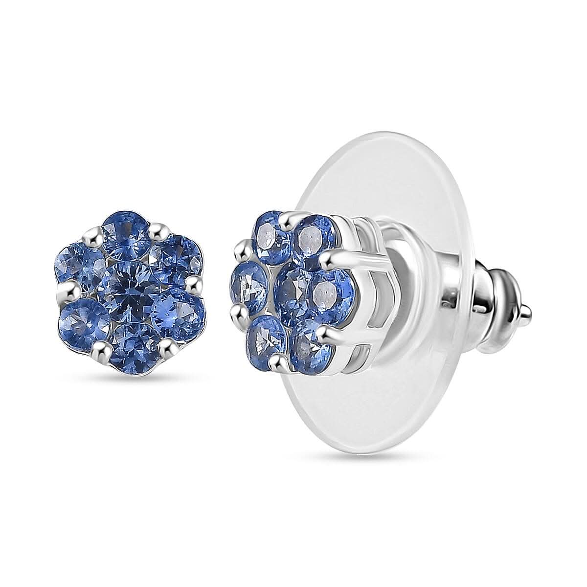D'Joy Premium Ceylon Blue Sapphire 1.00 ctw Moonlit Earrings in Rhodium Over Sterling Silver