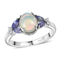 D'Joy Ethiopian Welo Opal and Multi Gemstone 1.15 ctw Ring in Rhodium Over Sterling Silver (Size 10.0) - Sticky add to cart bar