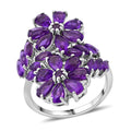 African Amethyst 3.80 ctw Bypass Flower Ring in Rhodium Over Sterling Silver (Size 10.0) - Sticky add to cart bar