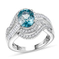 D'Joy Cambodian Blue Zircon, Moissanite Whirlpool Ring in Rhodium Over Sterling Silver (Size 10.0) 3.90 ctw - Sticky add to cart bar
