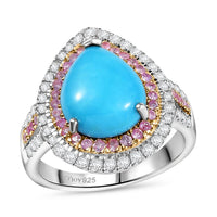 Sleeping Beauty Turquoise, Multi Gemstone Half Avocado Ring in Rhodium Over Sterling Silver (Size 10.0) 4.90 ctw