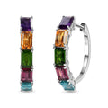 D'Joy Multi Gemstone 6.00 ctw Rainbow Hoop Earrings in Rhodium Over Sterling Silver - Sticky add to cart bar
