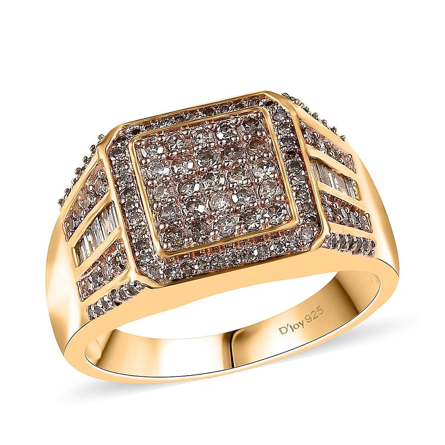 D'Joy Natural Champagne Diamond 1.00 ctw Men's Ring in 18K Vermeil Yellow Gold Over Sterling Silver (Size 10.0)