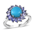 D'Joy Premium Sleeping Beauty Turquoise, Tanzanite Floral Ring in Rhodium Over Sterling Silver (Size 10.0) 3.10 ctw - Sticky add to cart bar
