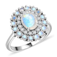 D'Joy Moon Glow Moonstone and White Zircon 2.35 ctw Ring in Platinum Over Sterling Silver (Size 10.0)