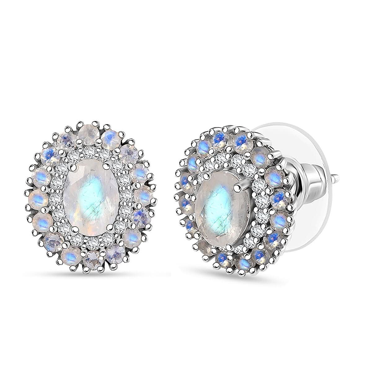 D'Joy Moon Glow Moonstone and White Zircon 2.75 ctw Celestial Elegance Earrings in Platinum Over Sterling Silver
