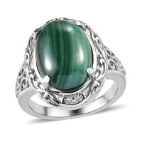 African Malachite 13.90 ctw Ring in Stainless Steel (Size 10.0)
