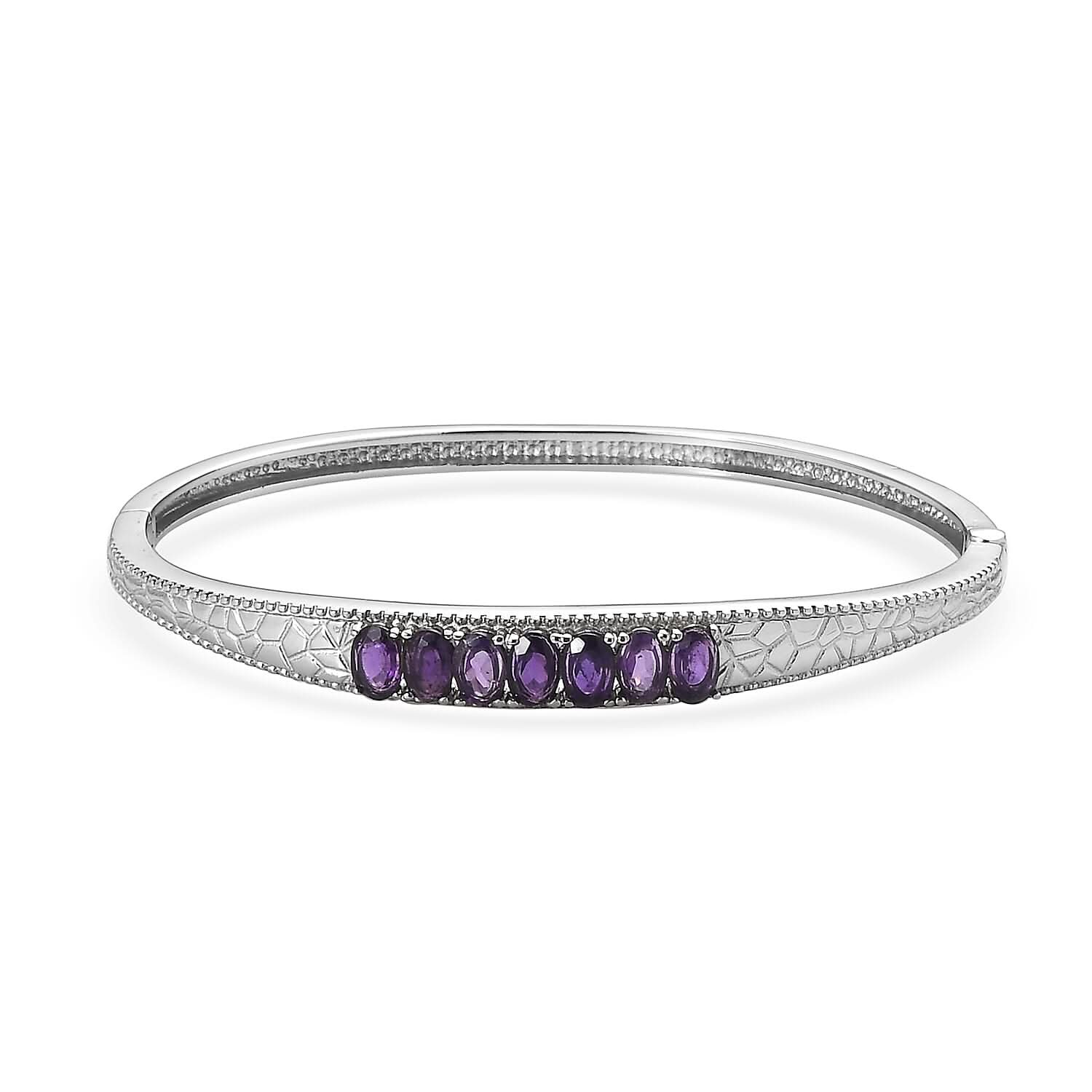 African Amethyst 2.90 ctw Bangle Bracelet in Stainless Steel (7.25 In)