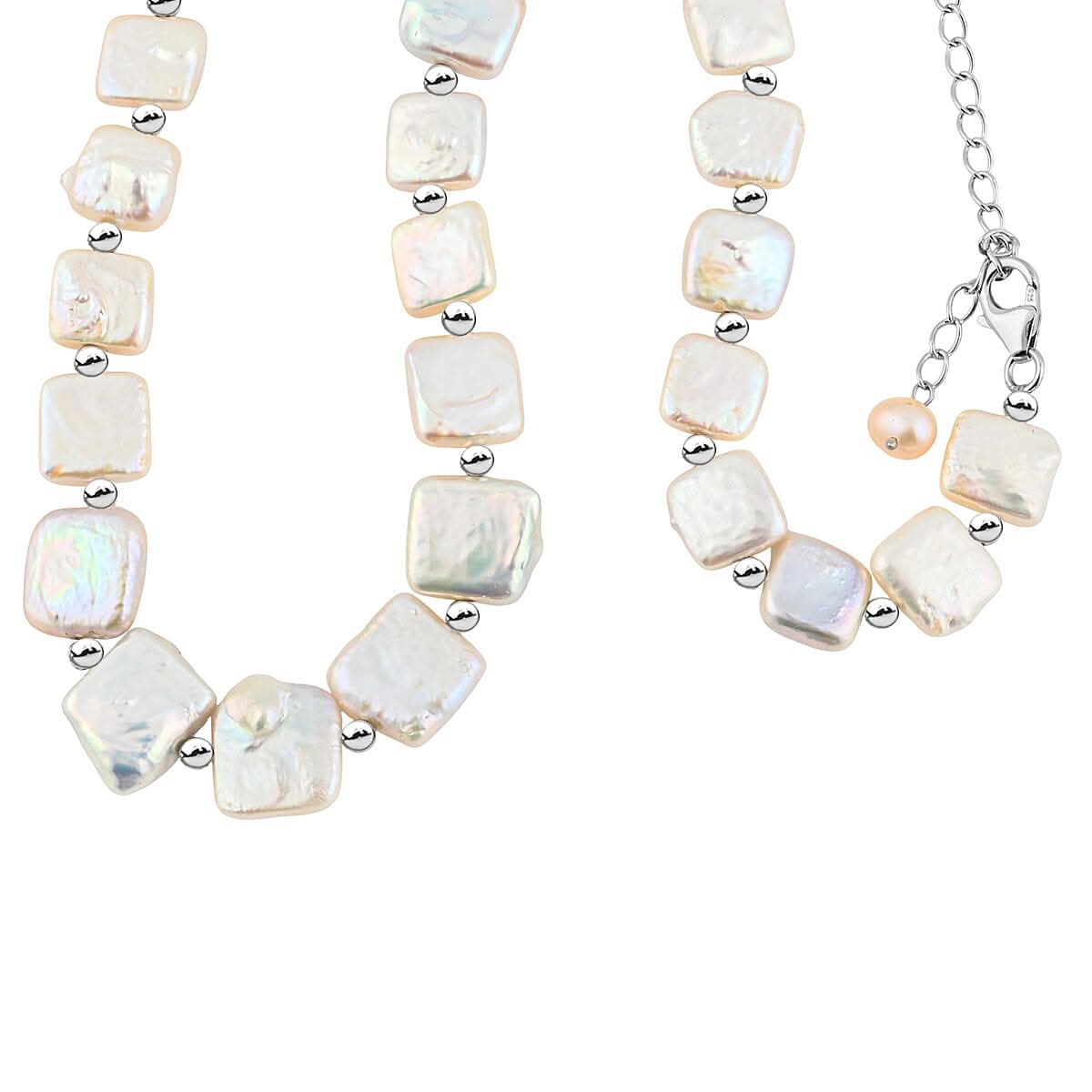 White Baroque Freshwater Pearl Necklace in Rhodium Over Sterling Silver (18 Inches)