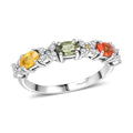 Premium Multi Sapphire, White Zircon Ring in Rhodium Over Sterling Silver (Size 10.0) 1.25 ctw - Sticky add to cart bar