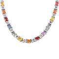 Premium Multi Sapphire and White Zircon 10.00 ctw Bloomfire Necklace in Rhodium Over Sterling Silver 18 Inches - Sticky add to cart bar