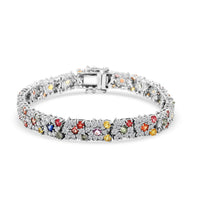 Multi Sapphire and White Zircon 15.60 ctw Rainbow Radiance Bracelet in Rhodium Over Sterling Silver (6.50 In) (Del. in 10-12 Days)