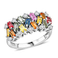 Premium Multi Sapphire and Moissanite 2.10 ctw Ring in Rhodium Over Sterling Silver (Size 10.0) - Sticky add to cart bar