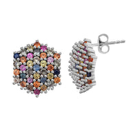 Premium Multi Sapphire 2.50 ctw Jewel Garden Earrings in Rhodium Over Sterling Silver