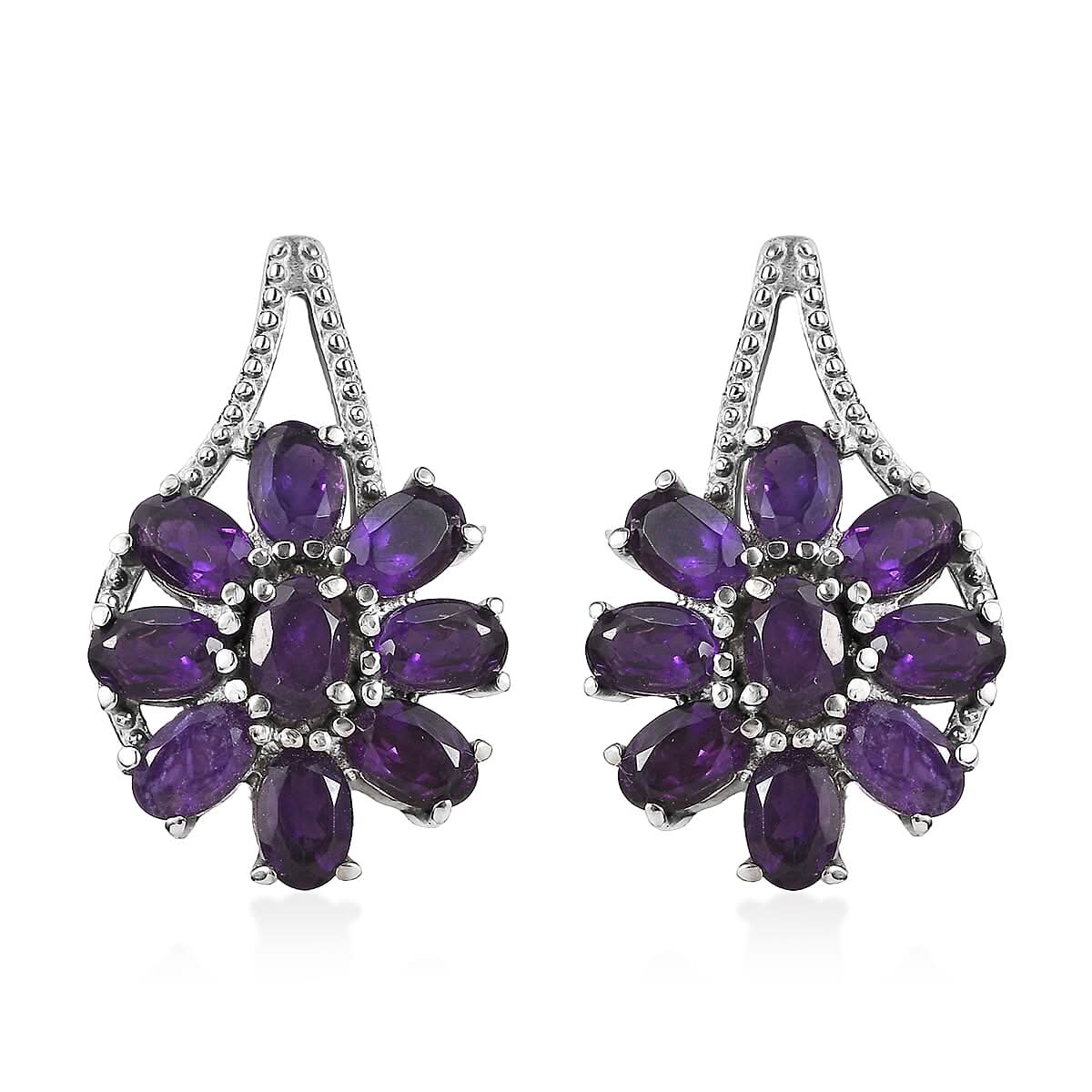 African Amethyst Earrings in Stainless Steel 6.50 ctw