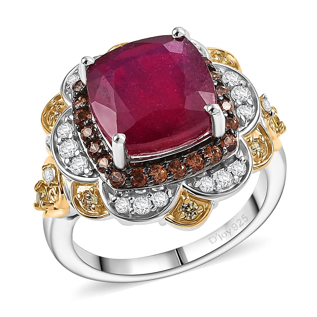 D'Joy Niassa Ruby (FF), Multi Gemstone Ring in 18K Vermeil YG and Rhodium Over Sterling Silver (Size 10.0) 7.80 ctw