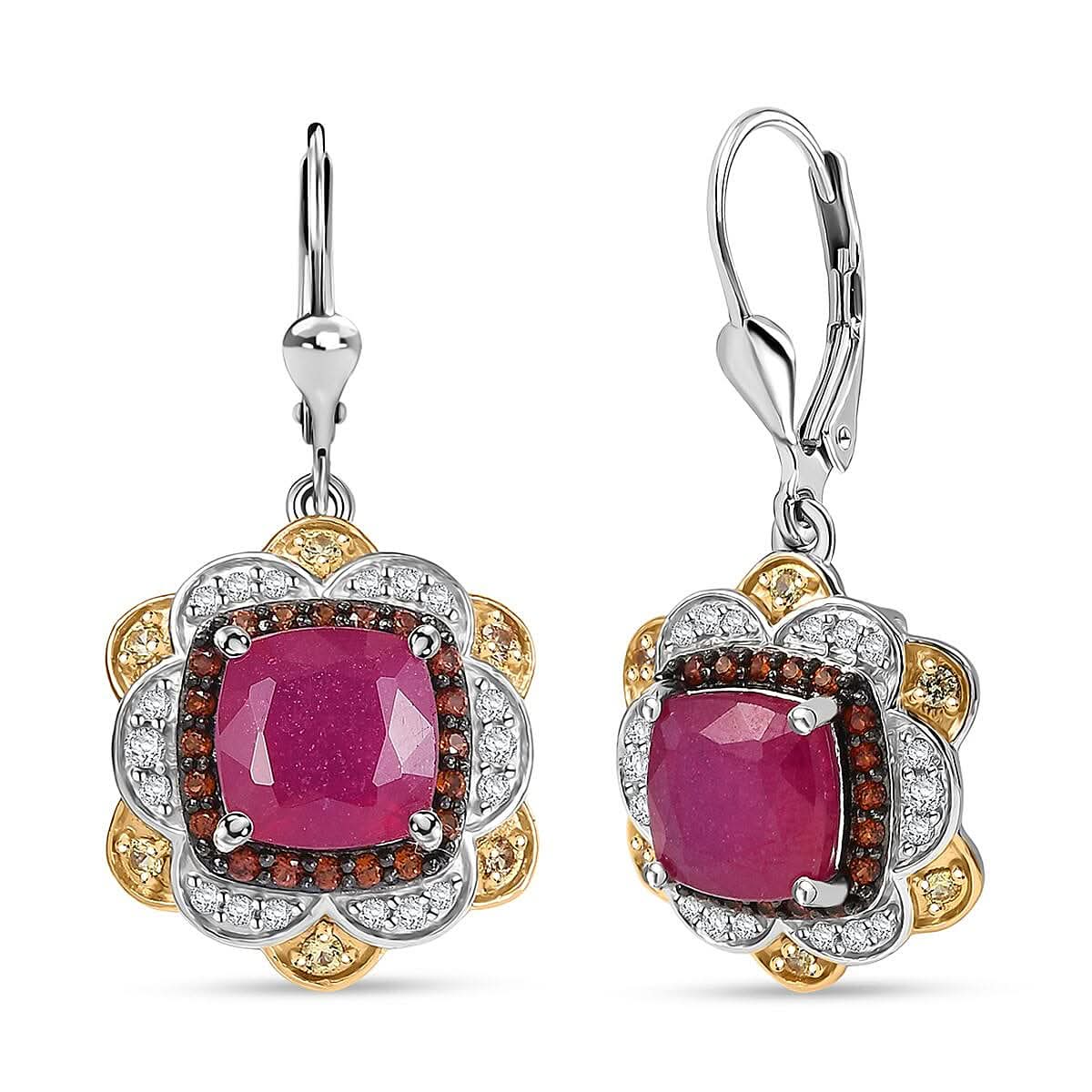 D'Joy Niassa Ruby (FF), Multi Gemstone Earrings in 18K Vermeil YG and Rhodium Over Sterling Silver 8.40 ctw