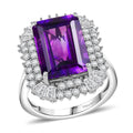D'Joy AAA Moroccan Amethyst and Moissanite 8.50 ctw Eternal Blossom Ring in Rhodium Over Sterling Silver (Size 10.0) - Sticky add to cart bar
