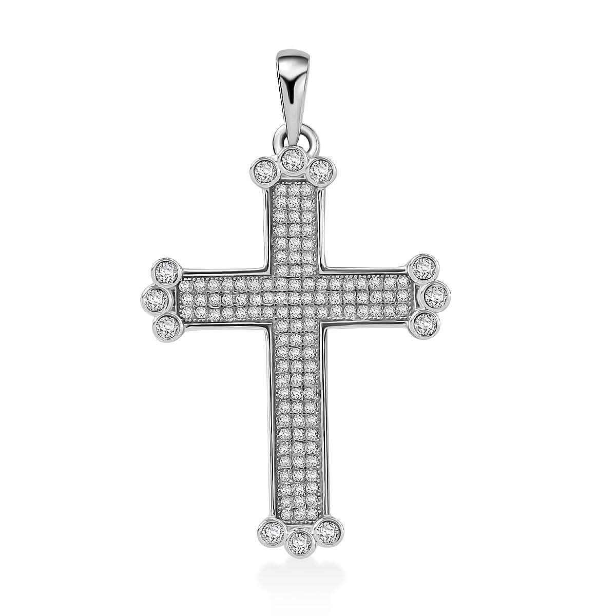 Simulated Diamond 1.40 ctw Cross Pendant without Chain in Rhodium Over Sterling Silver