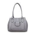 Black Faux Leather 3 Compartment Handbag with Dual Handles - Sticky add to cart bar
