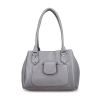 Black Faux Leather 3 Compartment Handbag with Dual Handles
