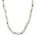 White Fresh Water Pearl and Sonoran Gold Turquoise 17.00 ctw Necklace in 18K Vermeil Yellow Gold Over Sterling Silver 18 Inches - Sticky add to cart bar