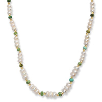 White Fresh Water Pearl and Sonoran Gold Turquoise 17.00 ctw Necklace in 18K Vermeil Yellow Gold Over Sterling Silver 18 Inches