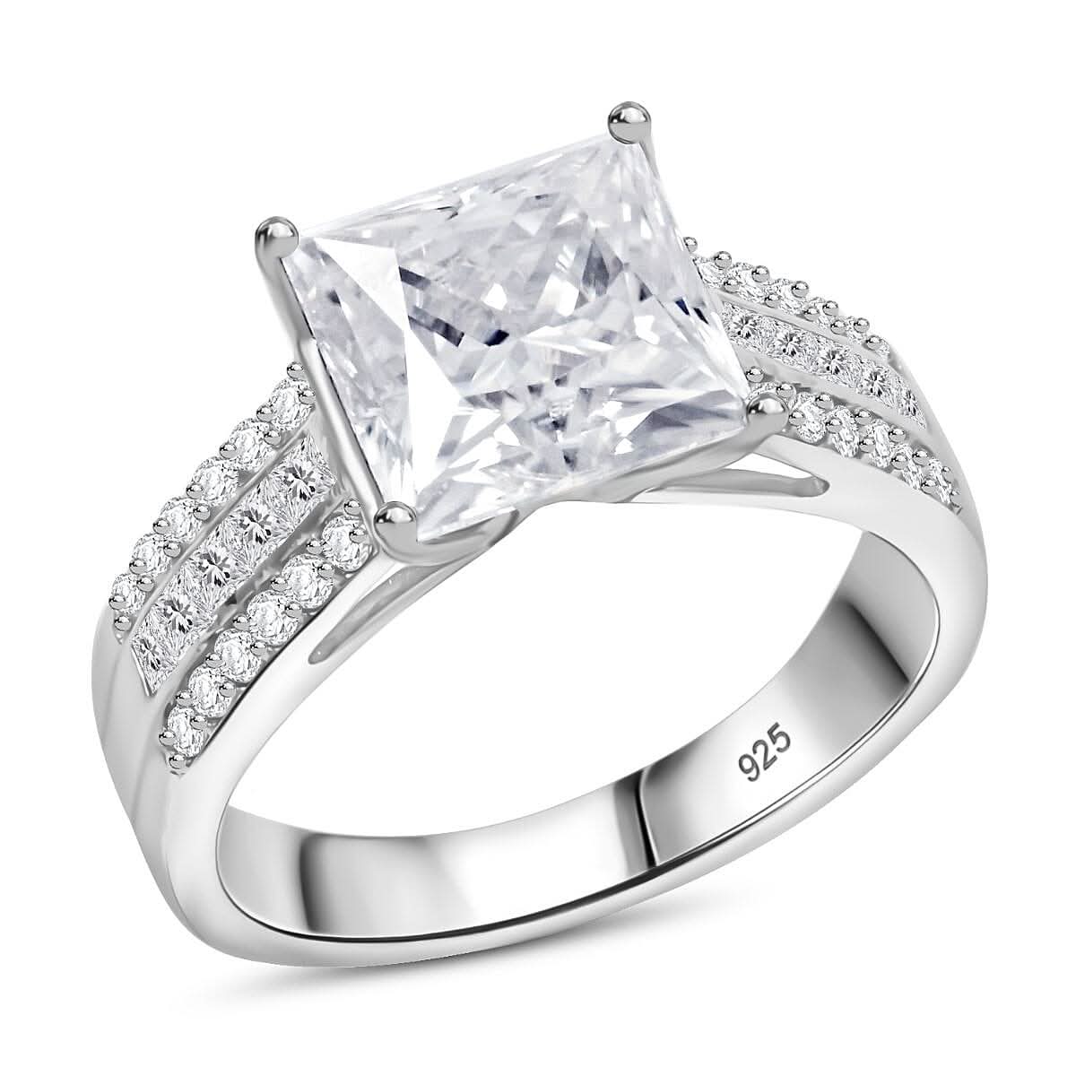 Moissanite 3.20 ctw Ring in Rhodium Over Sterling Silver (Size 10.0)